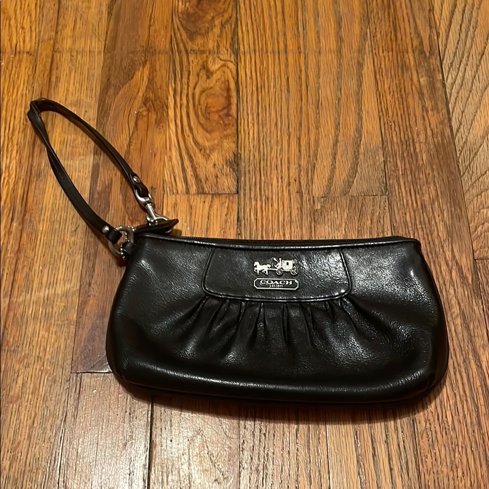 Coach Black Leather Gathered Wristlet